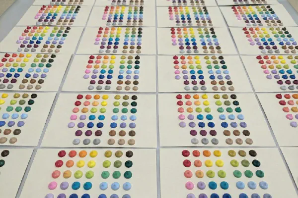 Example of a customer dot sample card with many colorful dots